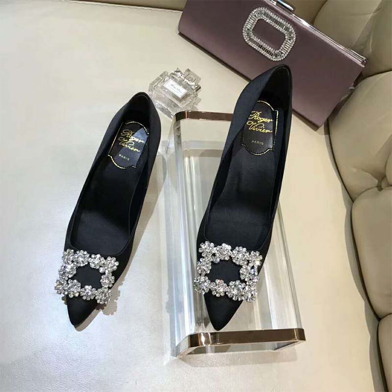Roger Vivier Women Silk Flower Strass Pumps 65mm Heel-Black - image 4