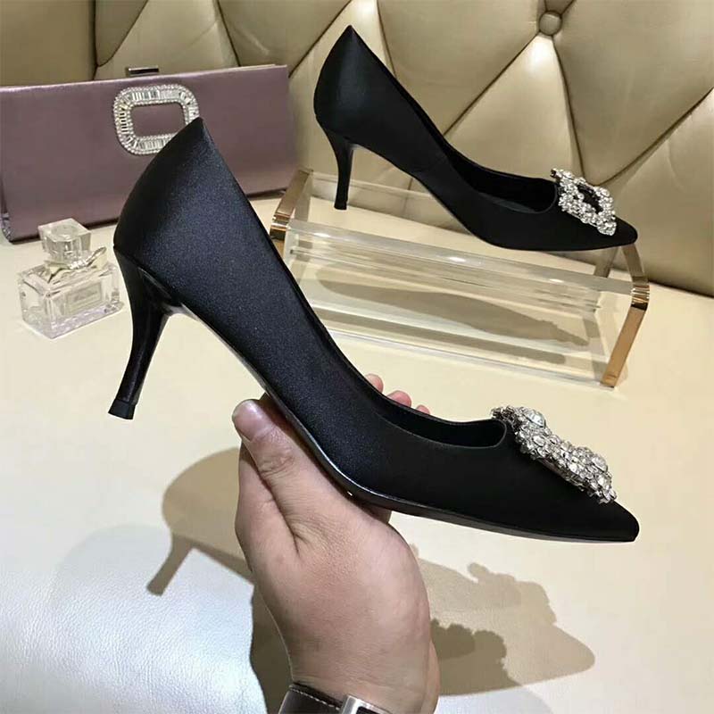 Roger Vivier Women Silk Flower Strass Pumps 65mm Heel-Black - image 5