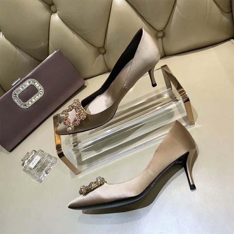 Close-up on floral strass detail of Roger Vivier Silk Flower Pumps