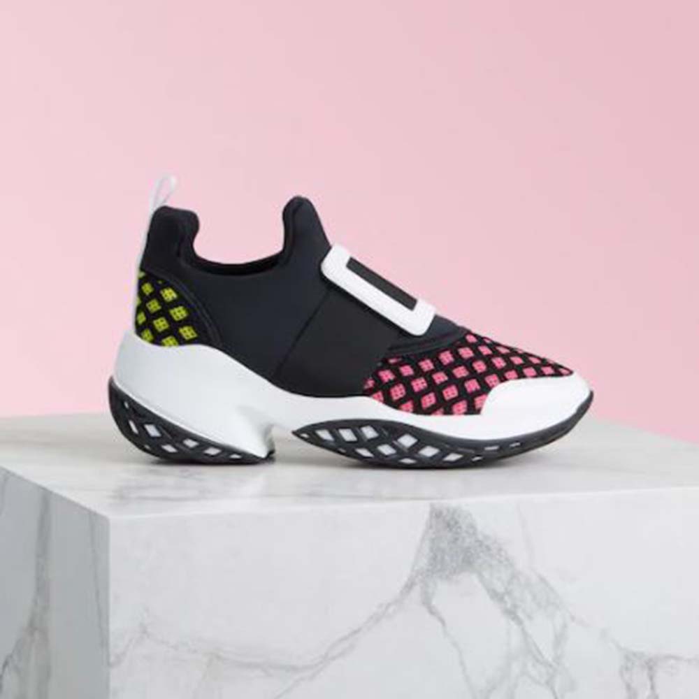 Side view of Roger Vivier Women Viv’ Run Sneakers-Pink showing buckle detail