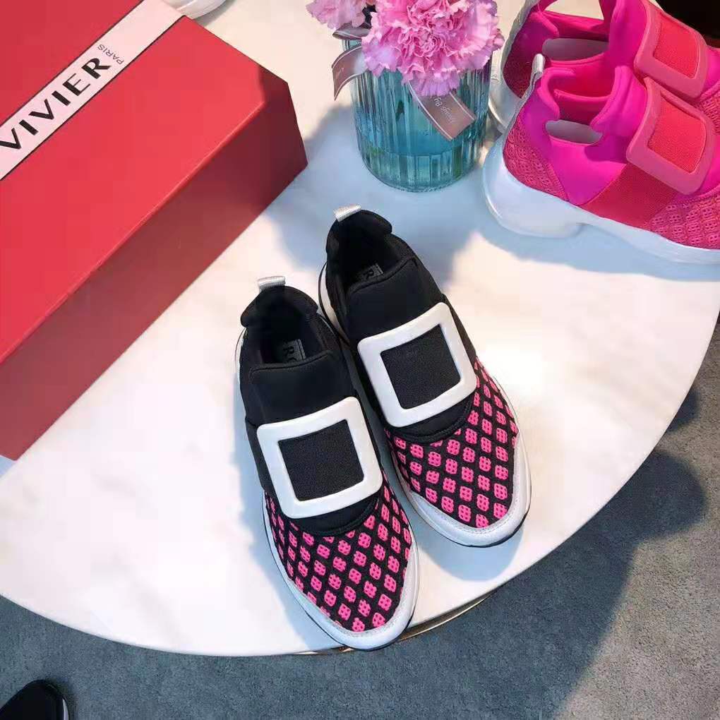 Top view of Roger Vivier Women Viv’ Run Sneakers-Pink lace-up closure