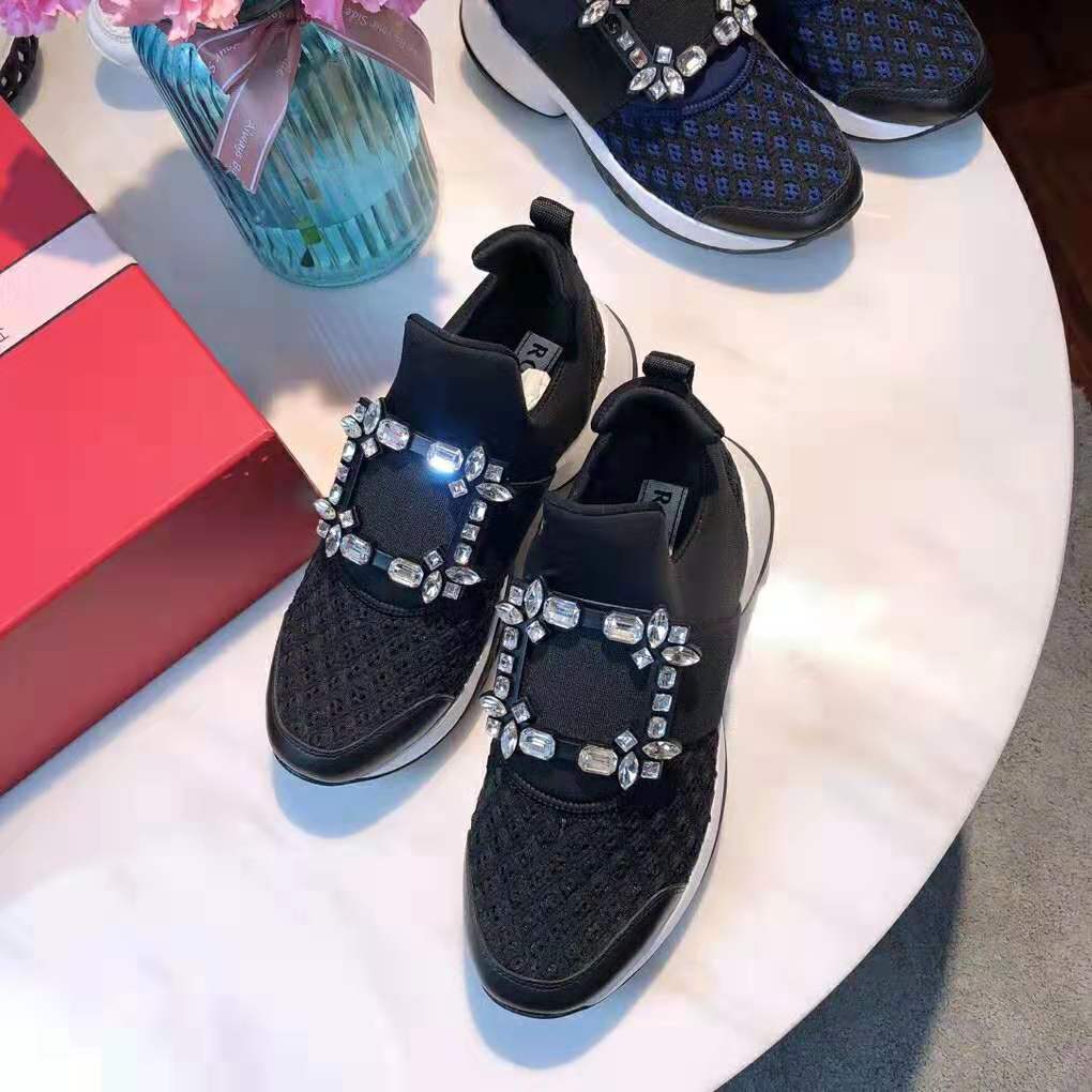 Top-down angle showing lace-up and silhouette of Roger Vivier sneakers