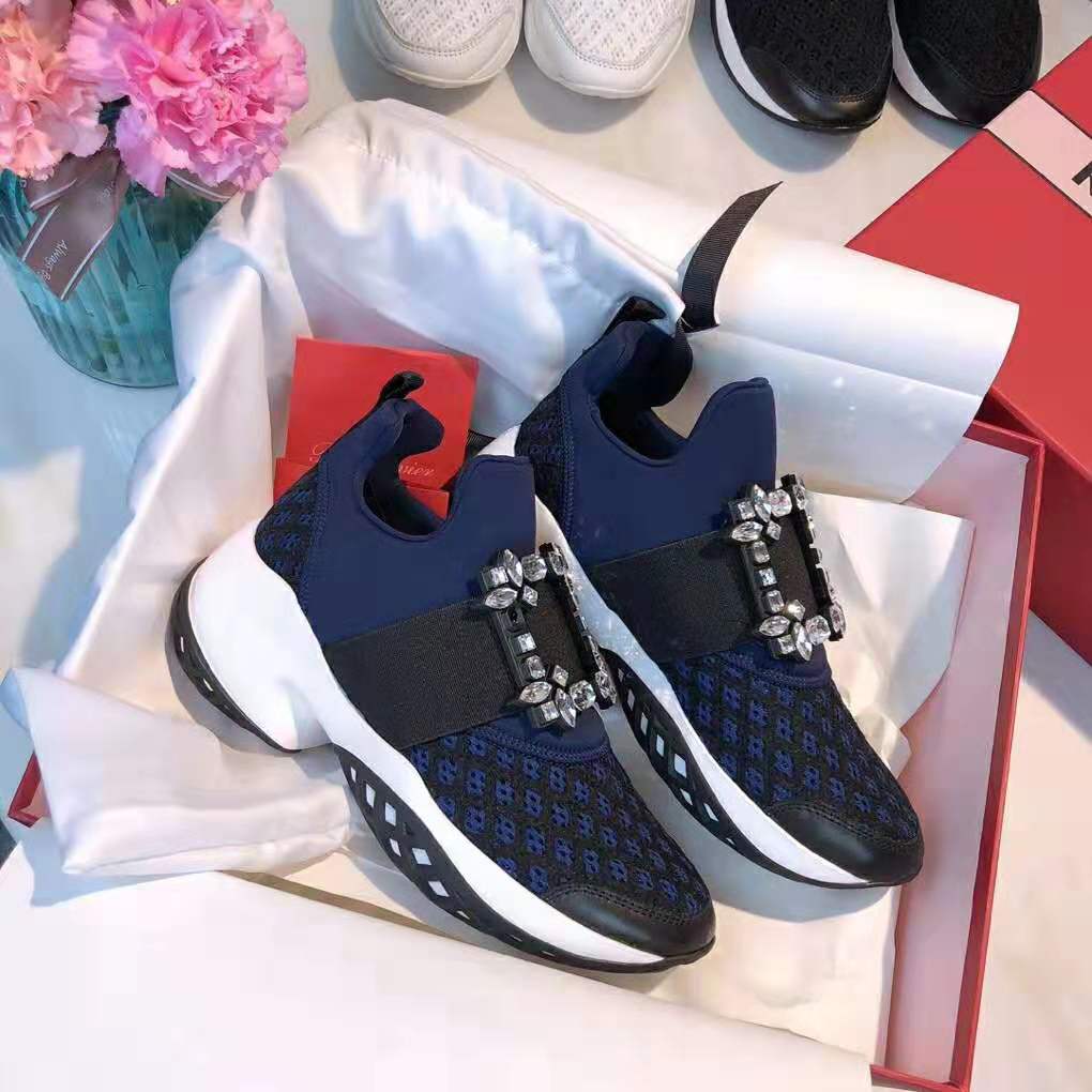 Close-up of strass crystal buckle on Roger Vivier Women Viv’ Run Sneakers