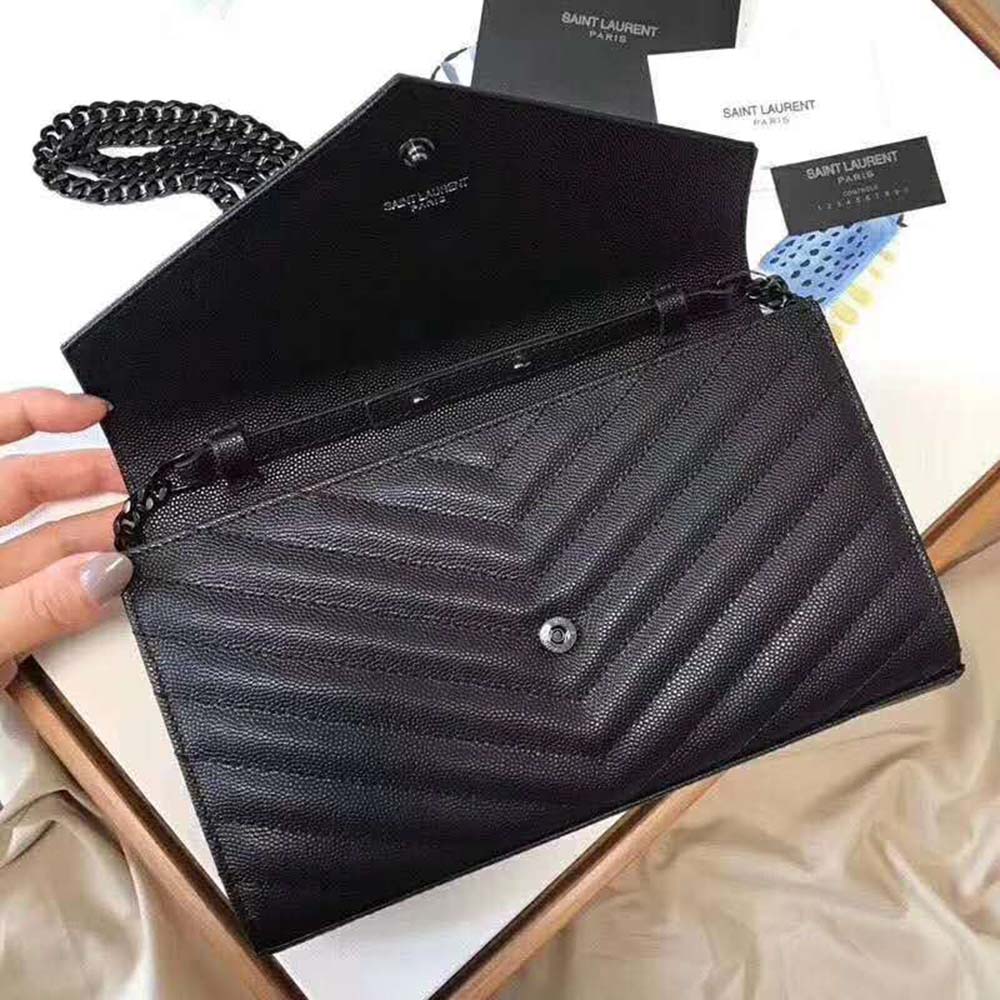 Saint Laurent Monogram Chain Wallet Grain De Poudre Embossed-Black - image 6