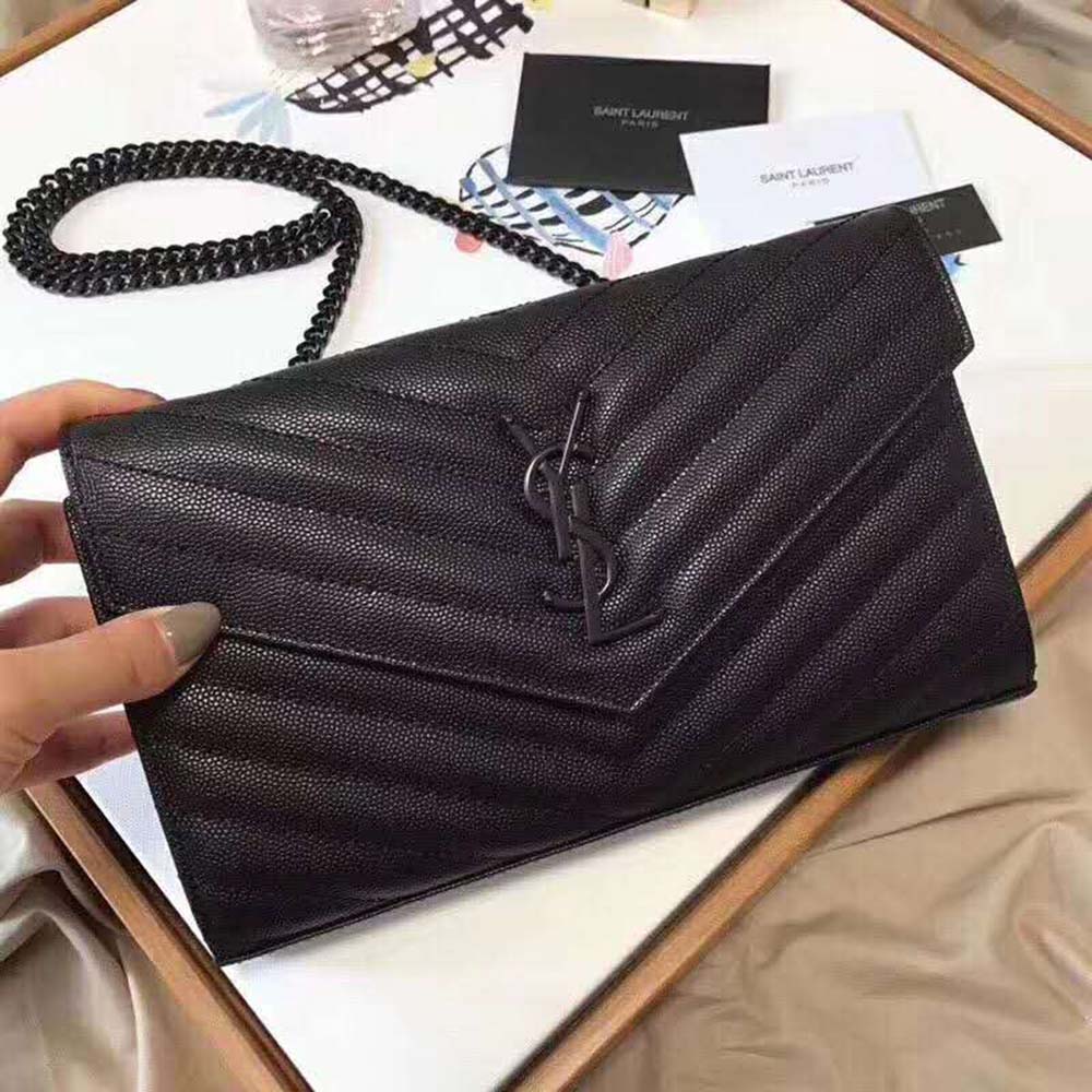 Saint Laurent Monogram Chain Wallet Grain De Poudre Embossed-Black - image 7