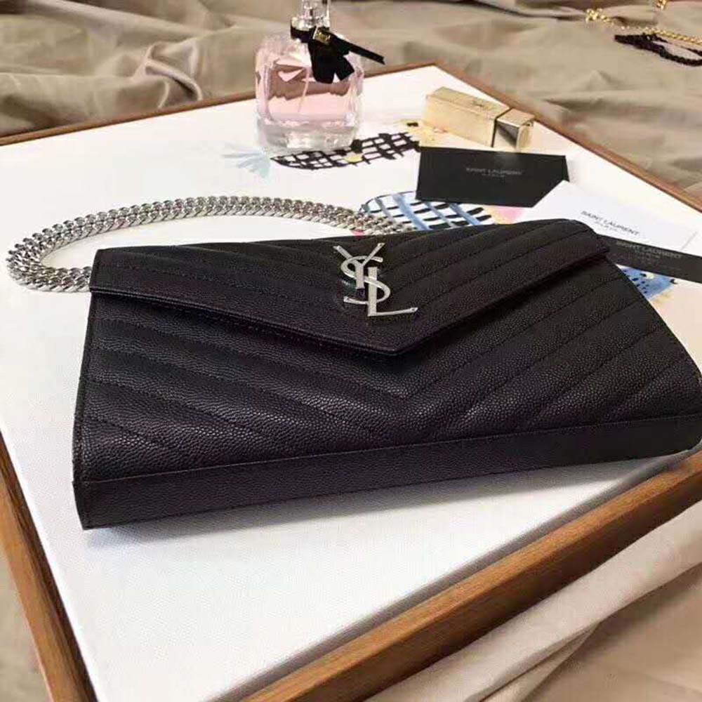 Saint Laurent Monogram Chain Wallet Grain De Poudre Embossed-Silver - image 4