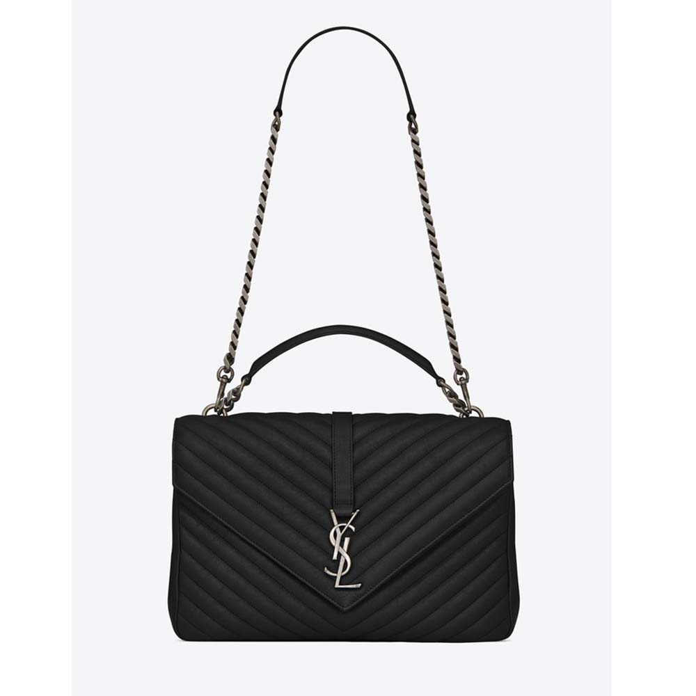 Front view of Saint Laurent YSL Classic Large College Bag Matelasse Leather-Black