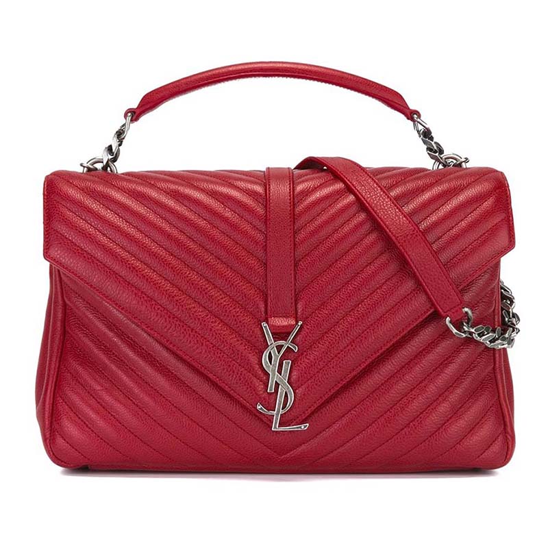 Front view of Saint Laurent YSL Classic Large College Bag Matelasse Leather-Red