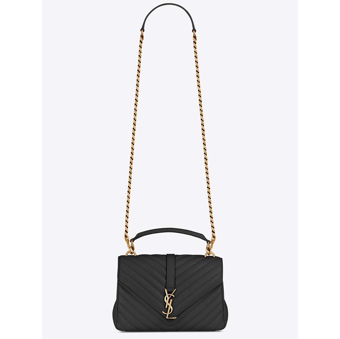 Front view of Saint Laurent YSL Classic Medium College Bag Matelasse Leather-Black