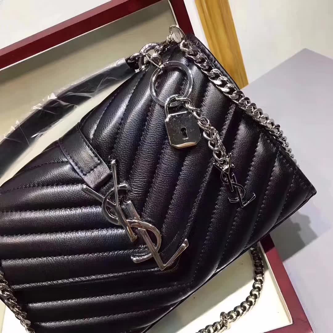 Side angle showing quilted texture of Saint Laurent College Medium bag