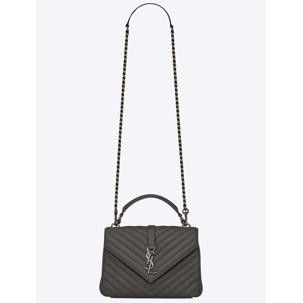Front view of Saint Laurent YSL Classic Medium College Bag Matelasse Leather-Grey