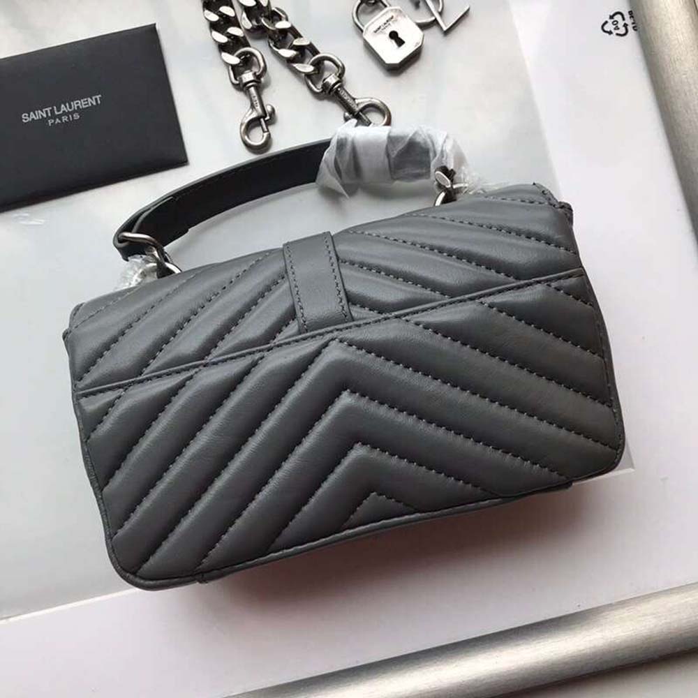 Saint Laurent YSL Classic Medium College Bag Matelasse Leather-Grey - image 4
