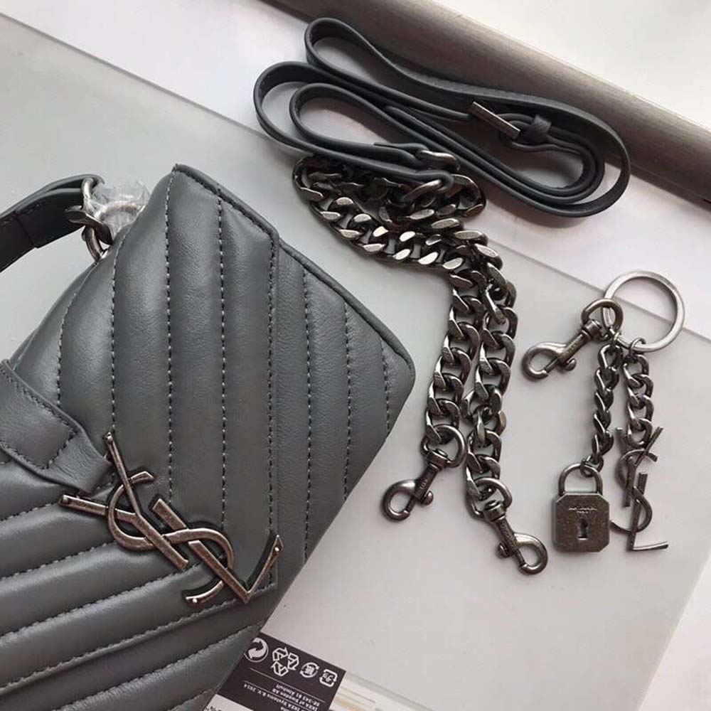 Saint Laurent YSL Classic Medium College Bag Matelasse Leather-Grey - image 9