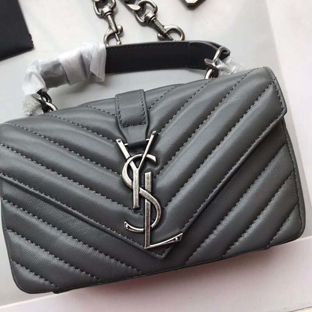 Saint Laurent YSL Classic Medium College Bag Matelasse Leather-Grey - image 5
