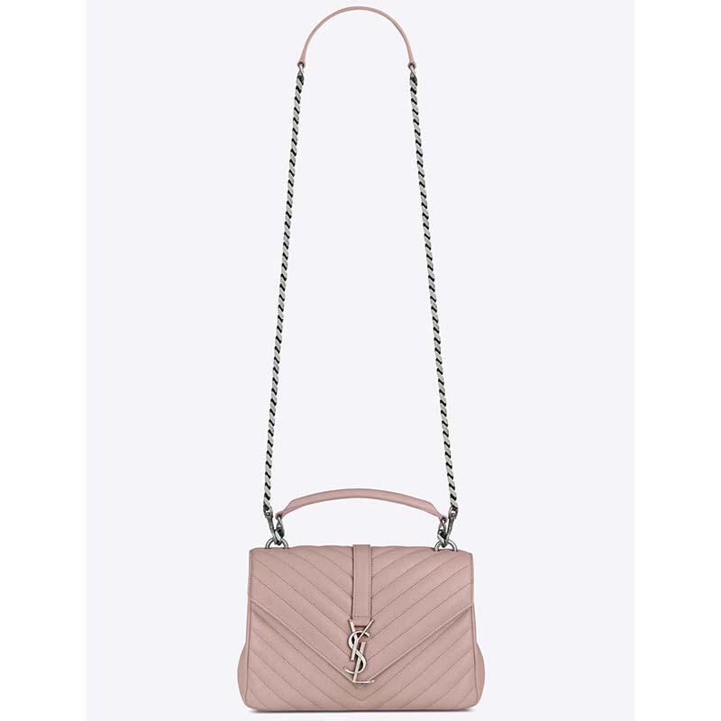 Front view of Saint Laurent YSL Classic Medium College Bag Matelasse Leather-Pink