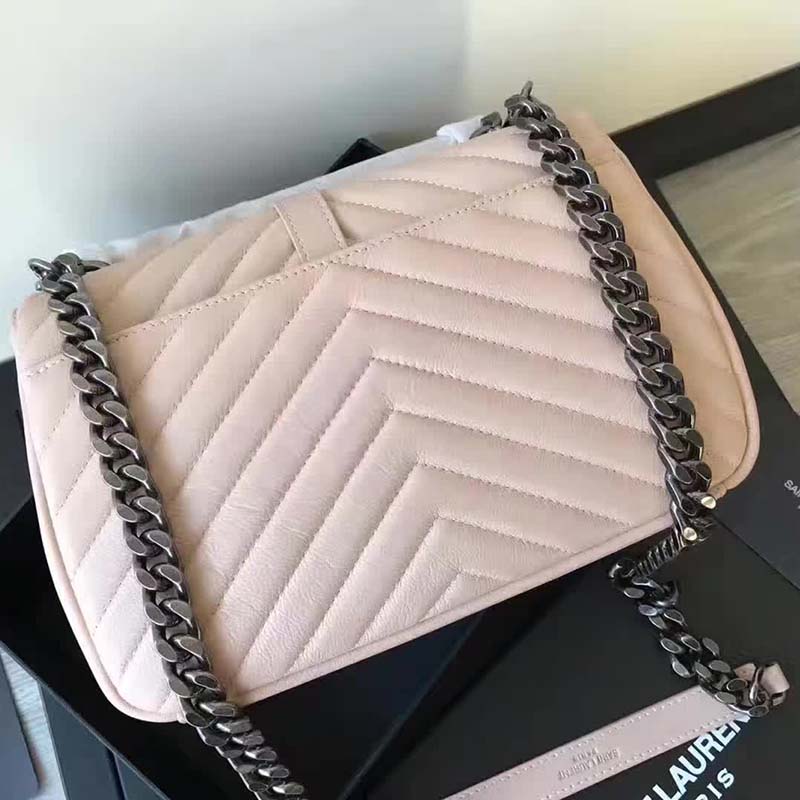 Side angle showcasing quilted texture of Saint Laurent YSL Classic Medium College Bag