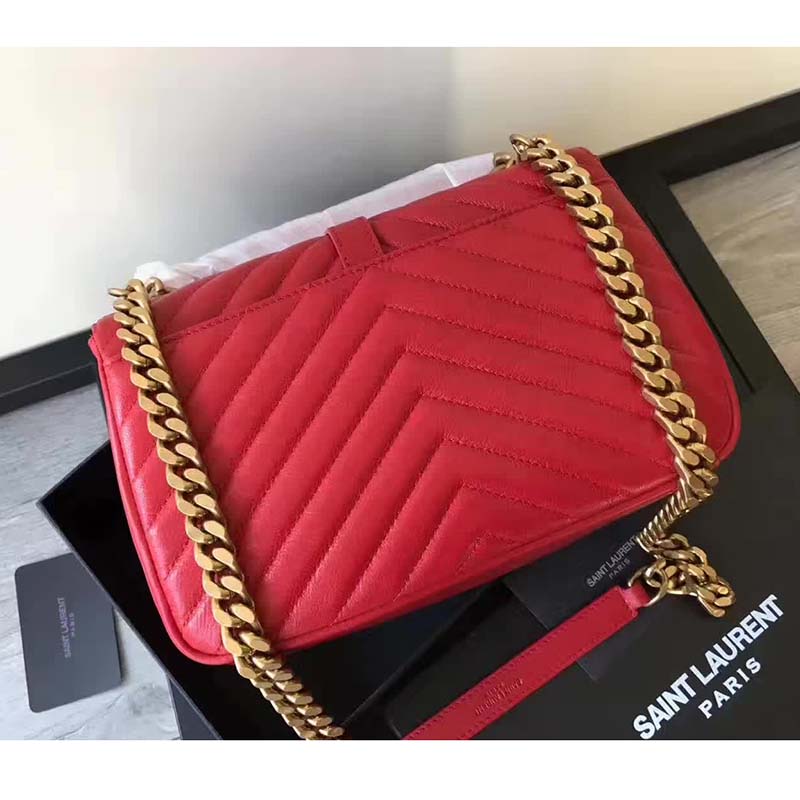 Side angle showing quilted matelasse leather texture Saint Laurent Classic Medium College Bag