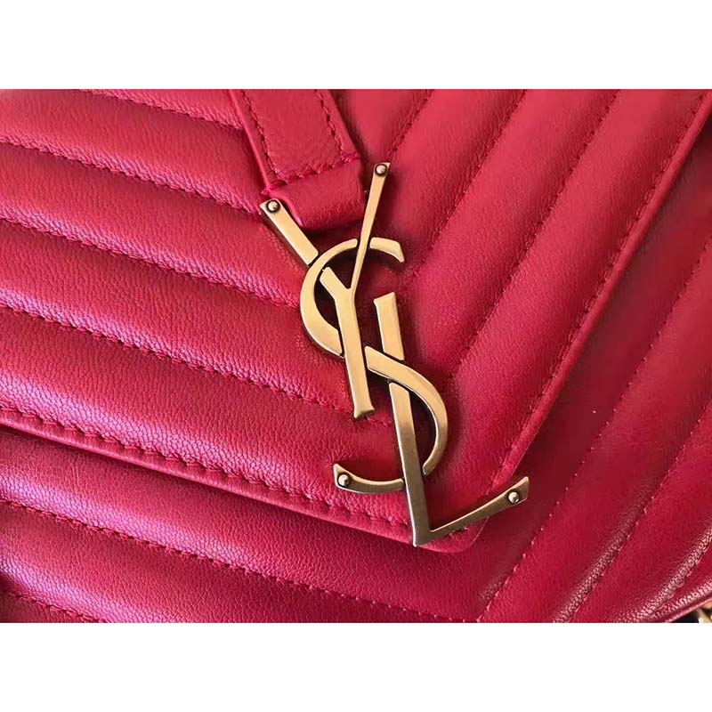 Saint Laurent YSL Classic Medium College Bag Matelasse Leather-Red - image 7