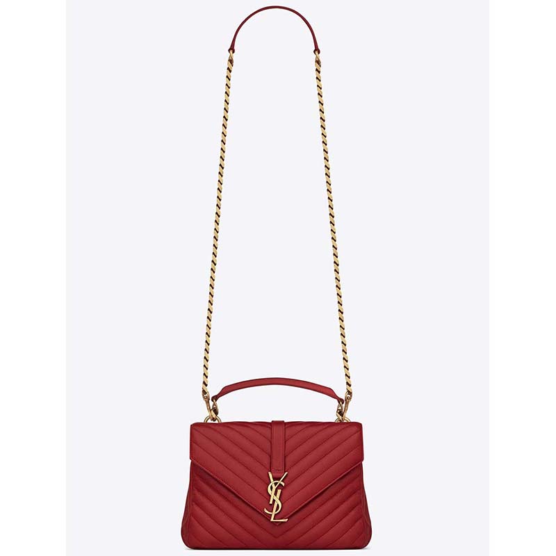 Front view of Saint Laurent YSL Classic Medium College Bag Matelasse Leather-Red