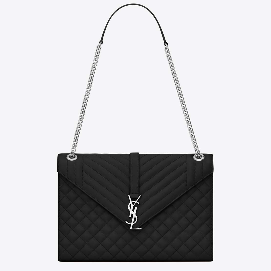 Saint Laurent YSL Large Envelope Mixed Grain De Poudre Matelasse-Black