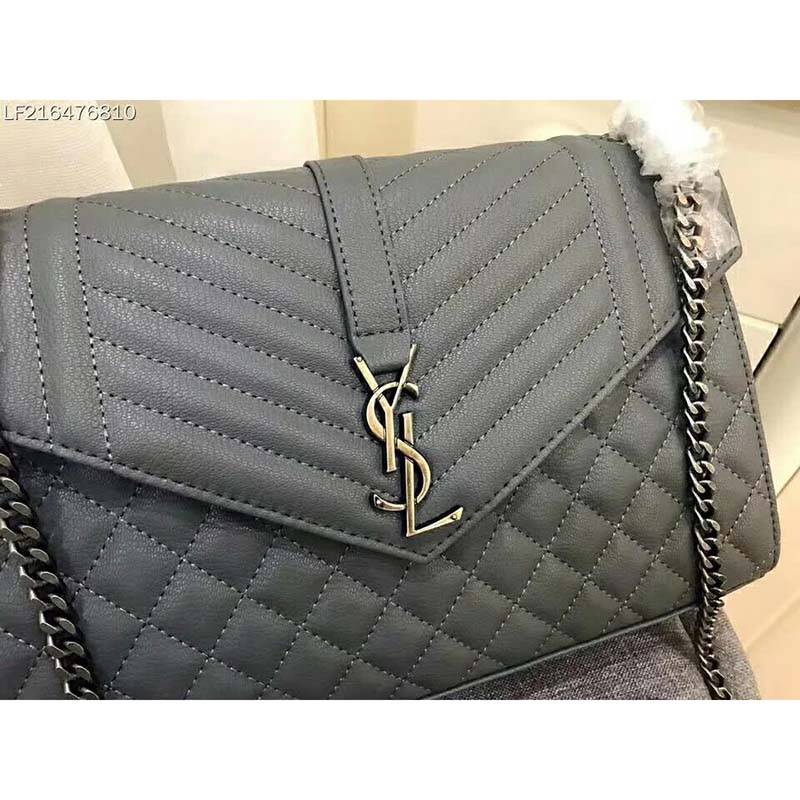 Saint Laurent YSL Large Envelope Mixed Grain De Poudre Matelasse-Grey - image 5
