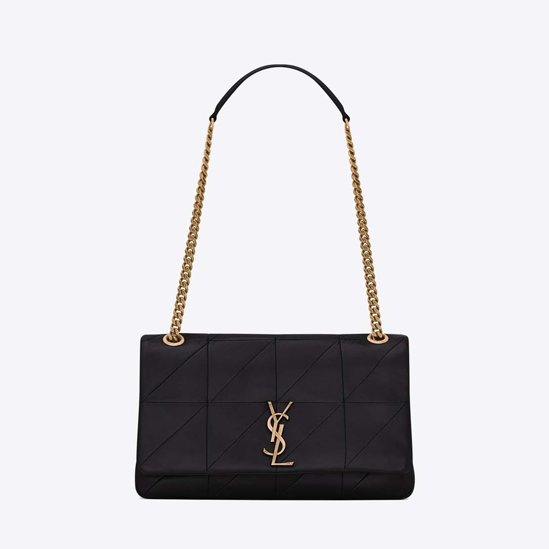 Front view of Saint Laurent YSL Medium Jamie Bag in Patchwork Leather-Black