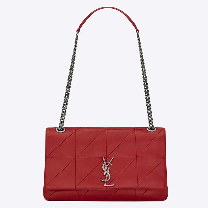 Front view of Saint Laurent YSL Medium Jamie Bag in patchwork red leather