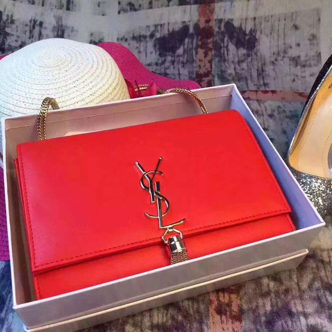 Saint Laurent YSL Medium Kate Tassel Chain Bag Calfskin Leather-Red - image 5