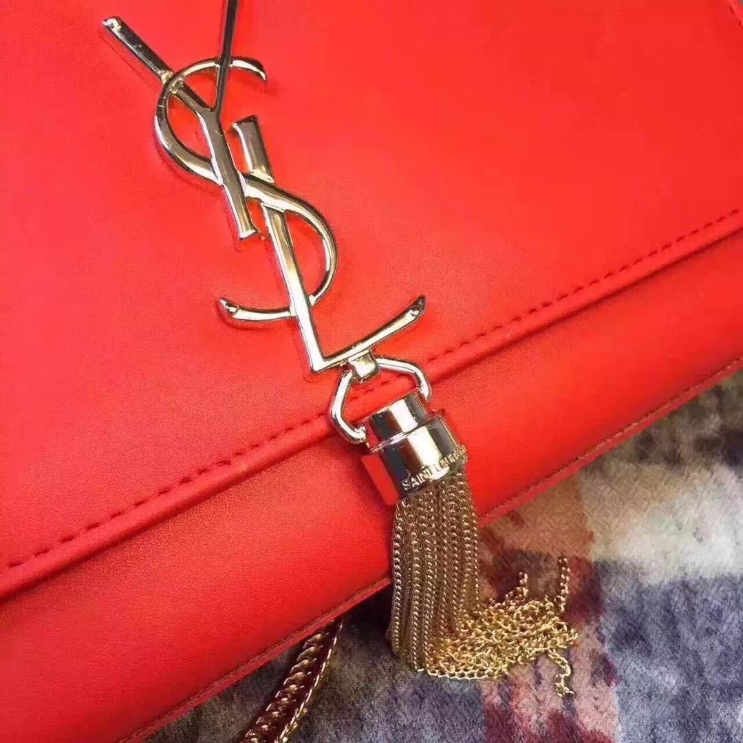 Saint Laurent YSL Medium Kate Tassel Chain Bag Calfskin Leather-Red - image 9
