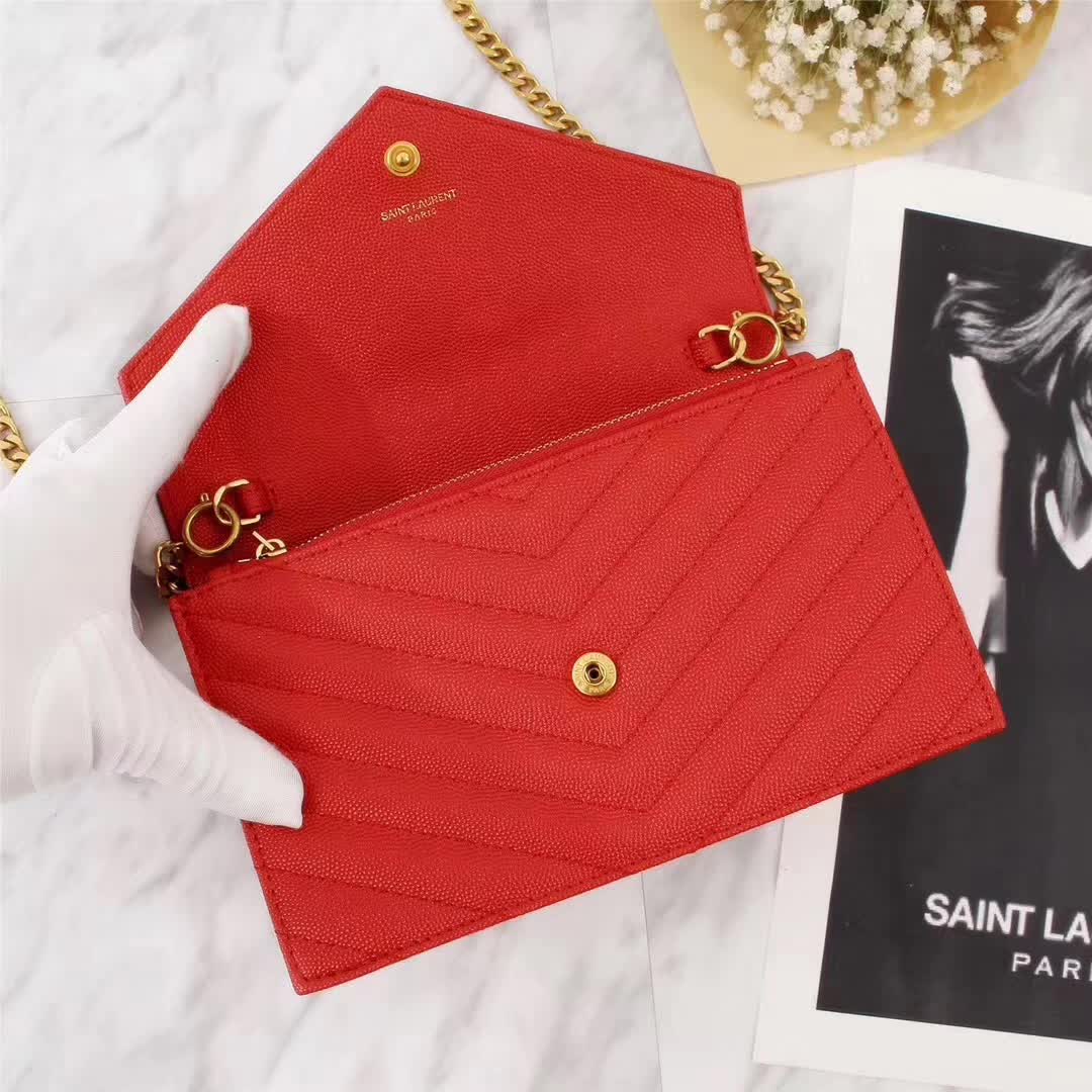 Saint Laurent YSL Medium Monogram Envelope Chain Wallet Gold Hardware-Red - image 7