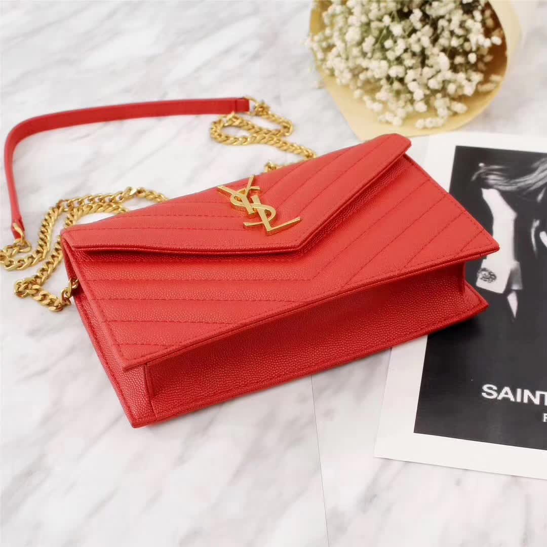 Saint Laurent YSL Medium Monogram Envelope Chain Wallet Gold Hardware-Red - image 5