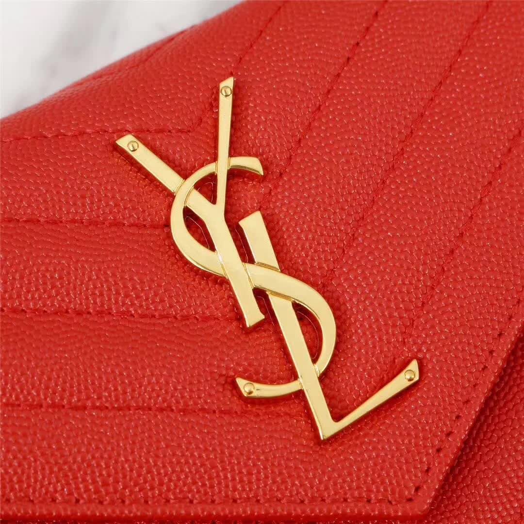 Saint Laurent YSL Medium Monogram Envelope Chain Wallet Gold Hardware-Red - image 6