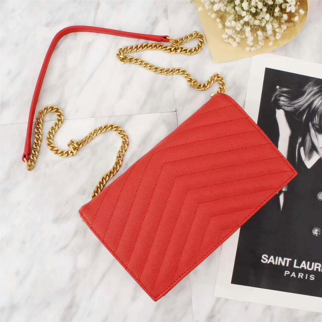 Saint Laurent YSL Medium Monogram Envelope Chain Wallet Gold Hardware-Red - image 4