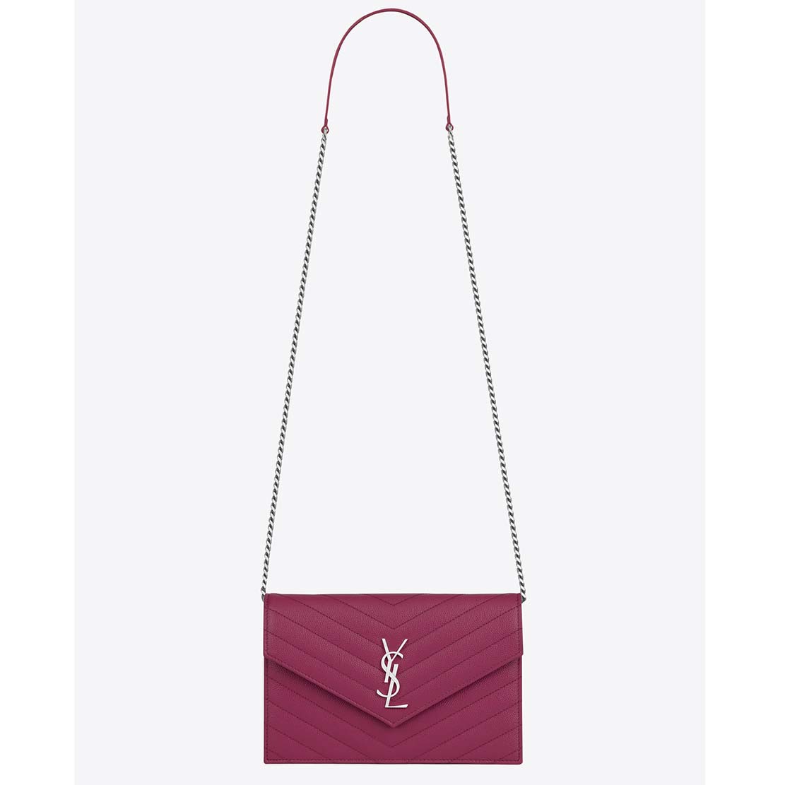 Front view of Saint Laurent YSL Medium Monogram Envelope Chain Wallet Gold Hardware-Rose