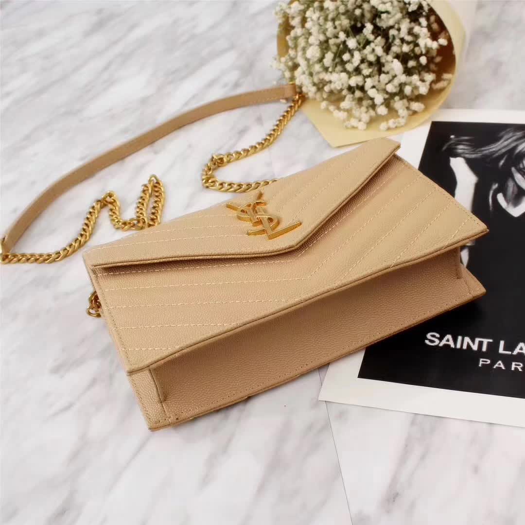 Saint Laurent YSL Medium Monogram Envelope Chain Wallet Gold Hardware-Sandy - image 4