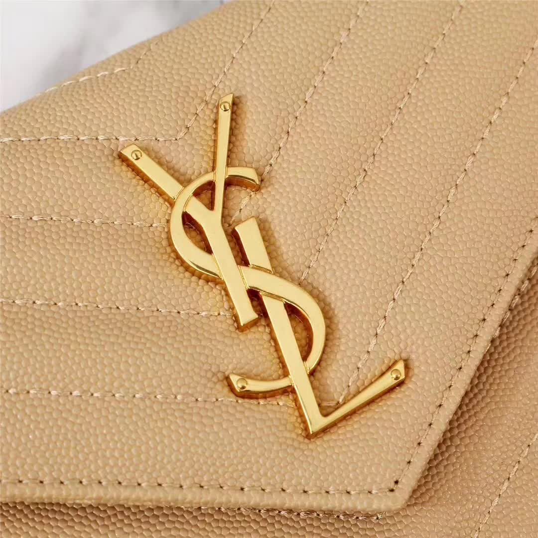 Saint Laurent YSL Medium Monogram Envelope Chain Wallet Gold Hardware-Sandy - image 6