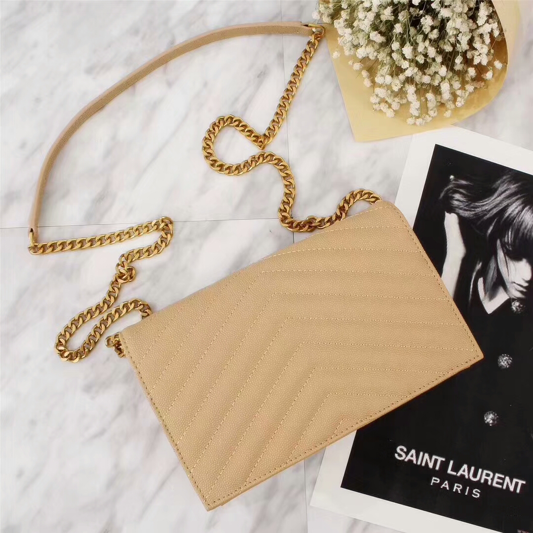 Saint Laurent YSL Medium Monogram Envelope Chain Wallet Gold Hardware-Sandy - image 5