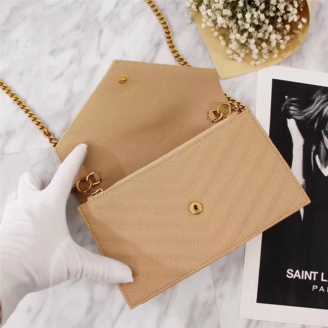 Saint Laurent YSL Medium Monogram Envelope Chain Wallet Gold Hardware-Sandy - image 7