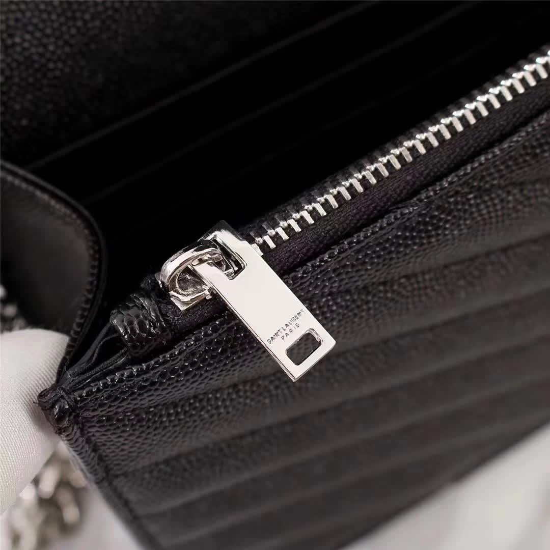 Saint Laurent YSL Medium Monogram Envelope Chain Wallet Silver Hardware-Black - image 8