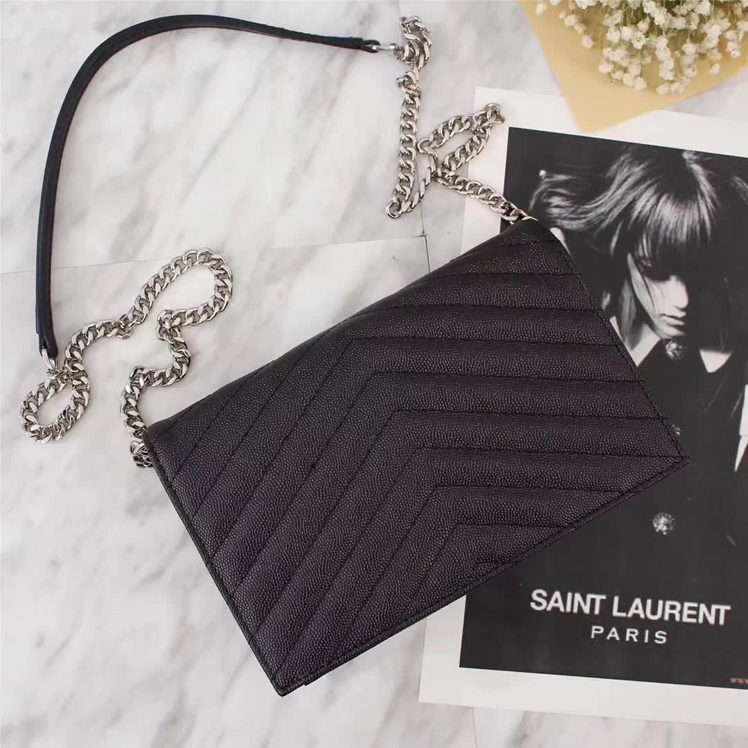 Saint Laurent YSL Medium Monogram Envelope Chain Wallet Silver Hardware-Black - image 5