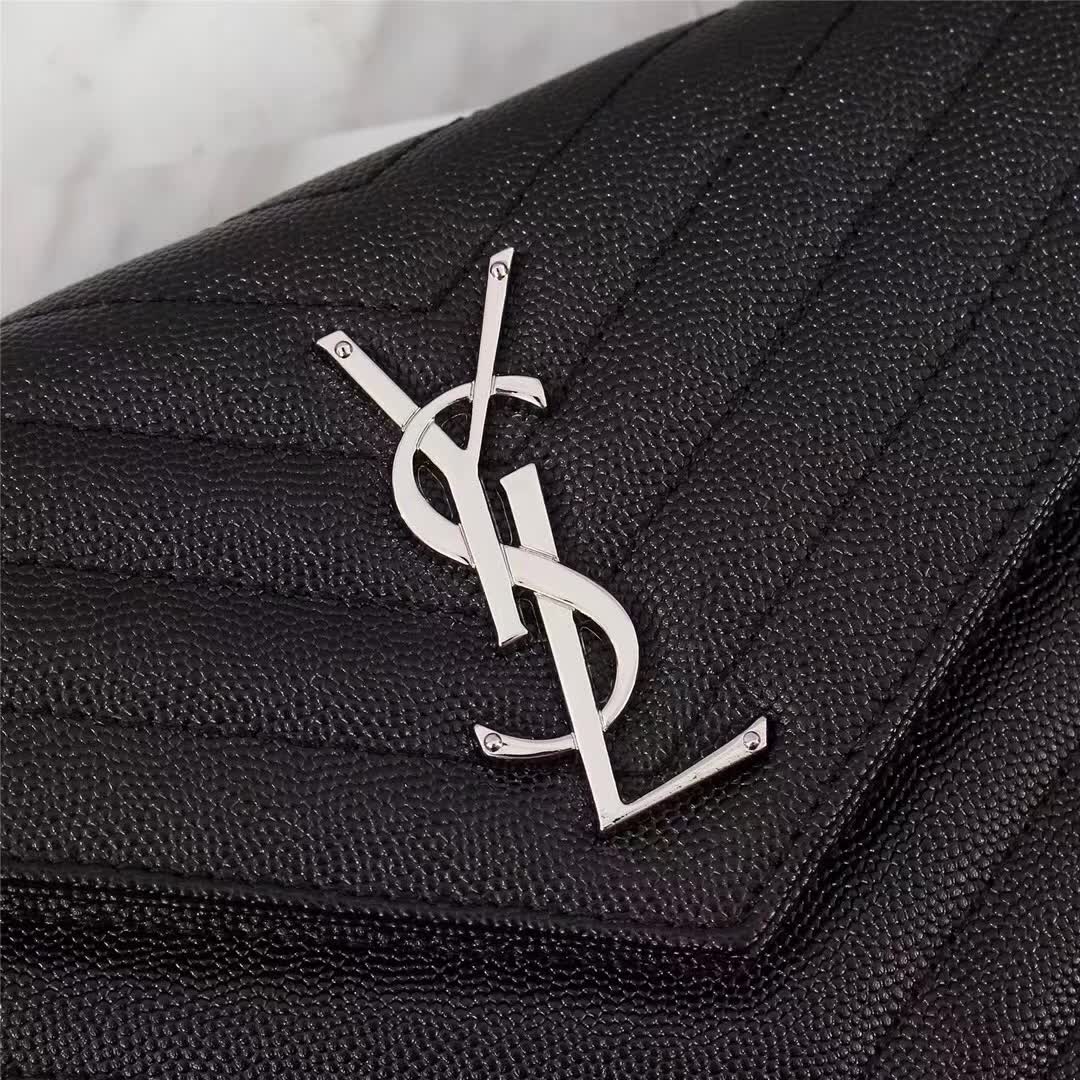 Saint Laurent YSL Medium Monogram Envelope Chain Wallet Silver Hardware-Black - image 7