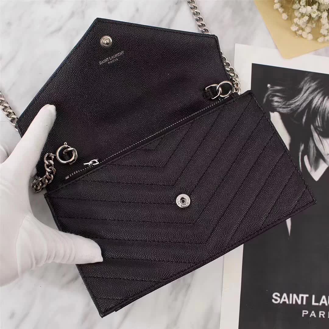 Saint Laurent YSL Medium Monogram Envelope Chain Wallet Silver Hardware-Black - image 6