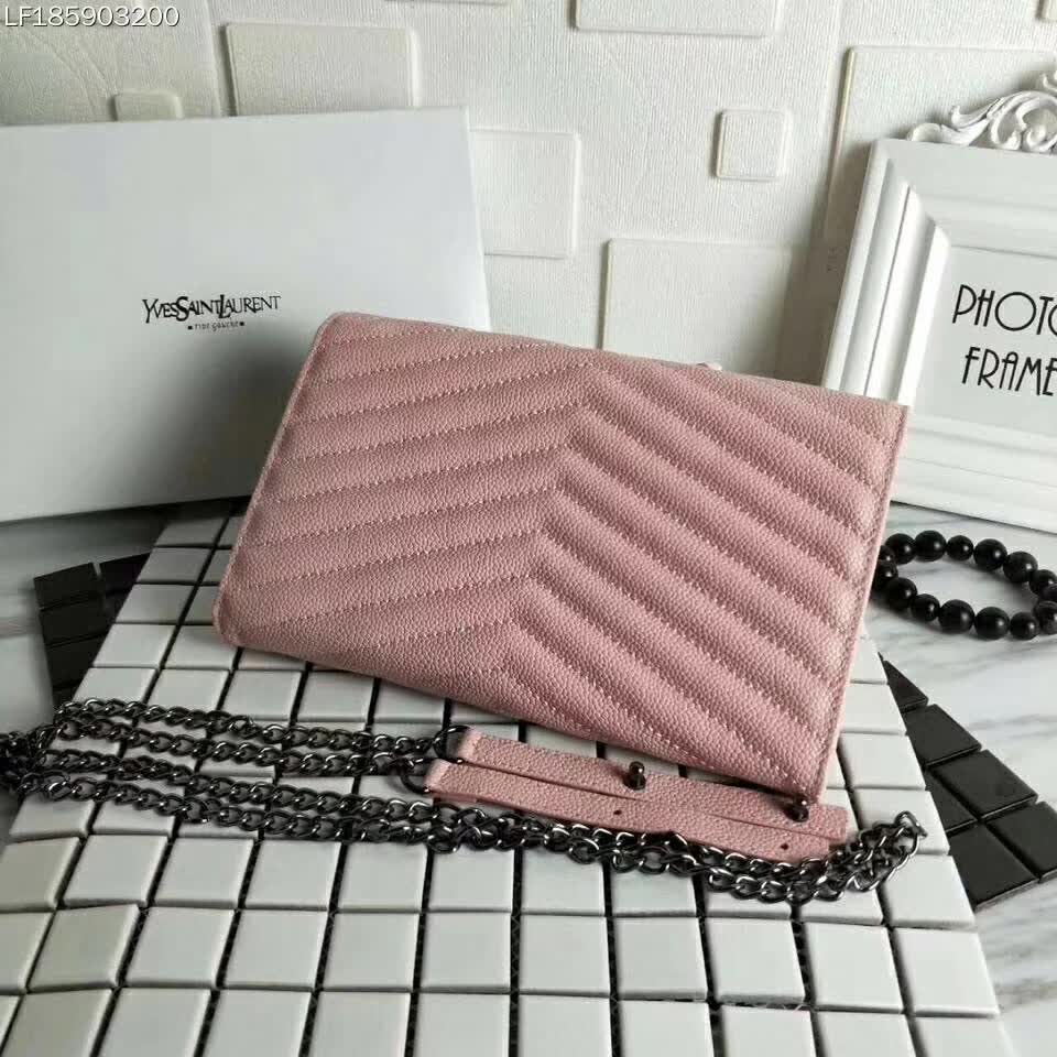 Saint Laurent YSL Medium Monogram Envelope Chain Wallet Silver Hardware-Pink - image 4