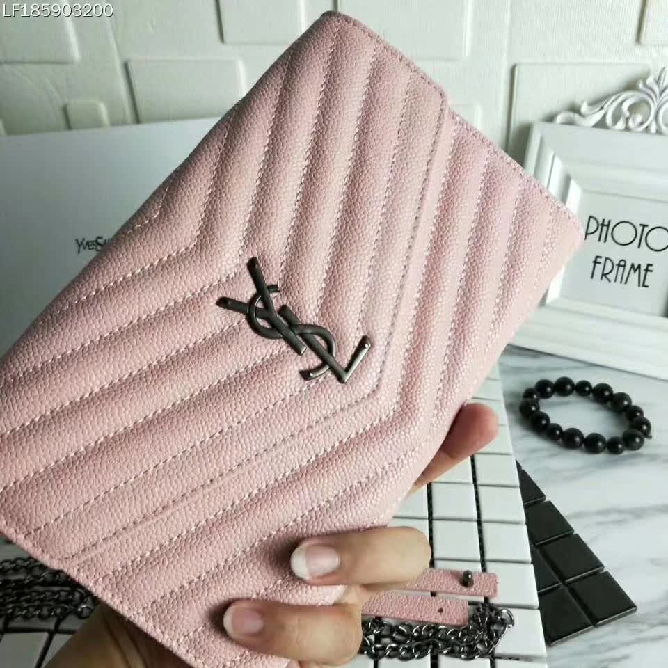Saint Laurent YSL Medium Monogram Envelope Chain Wallet Silver Hardware-Pink - image 7