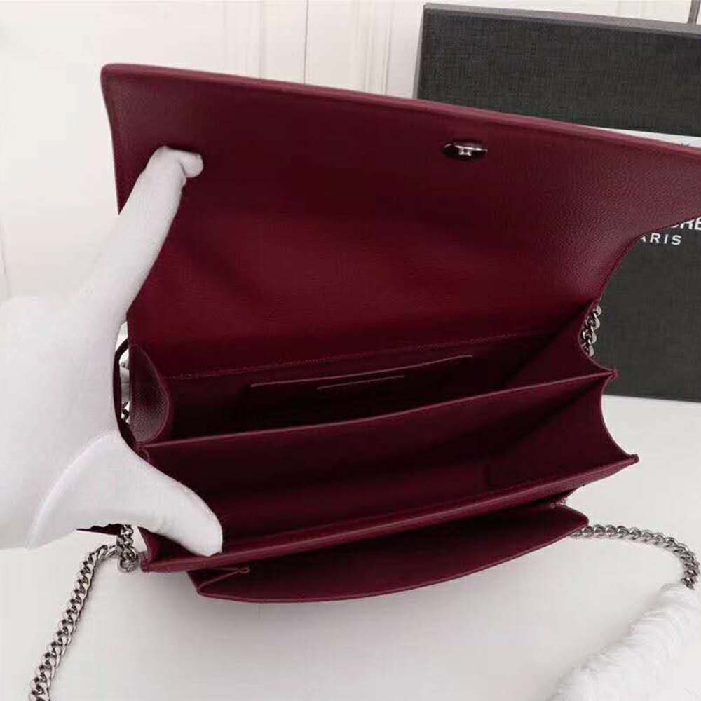 Saint Laurent YSL Medium Sunset Bag Calfskin Leather-Maroon - image 7