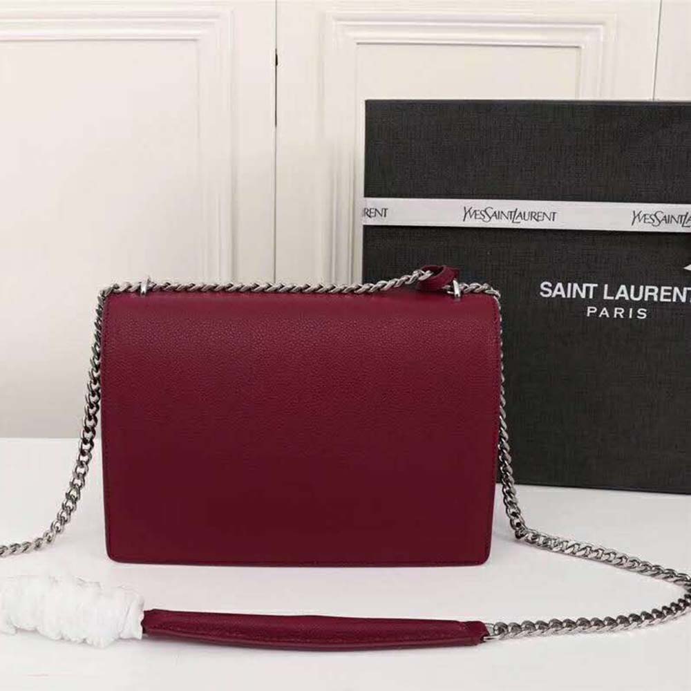 Saint Laurent YSL Medium Sunset Bag Calfskin Leather-Maroon - image 4