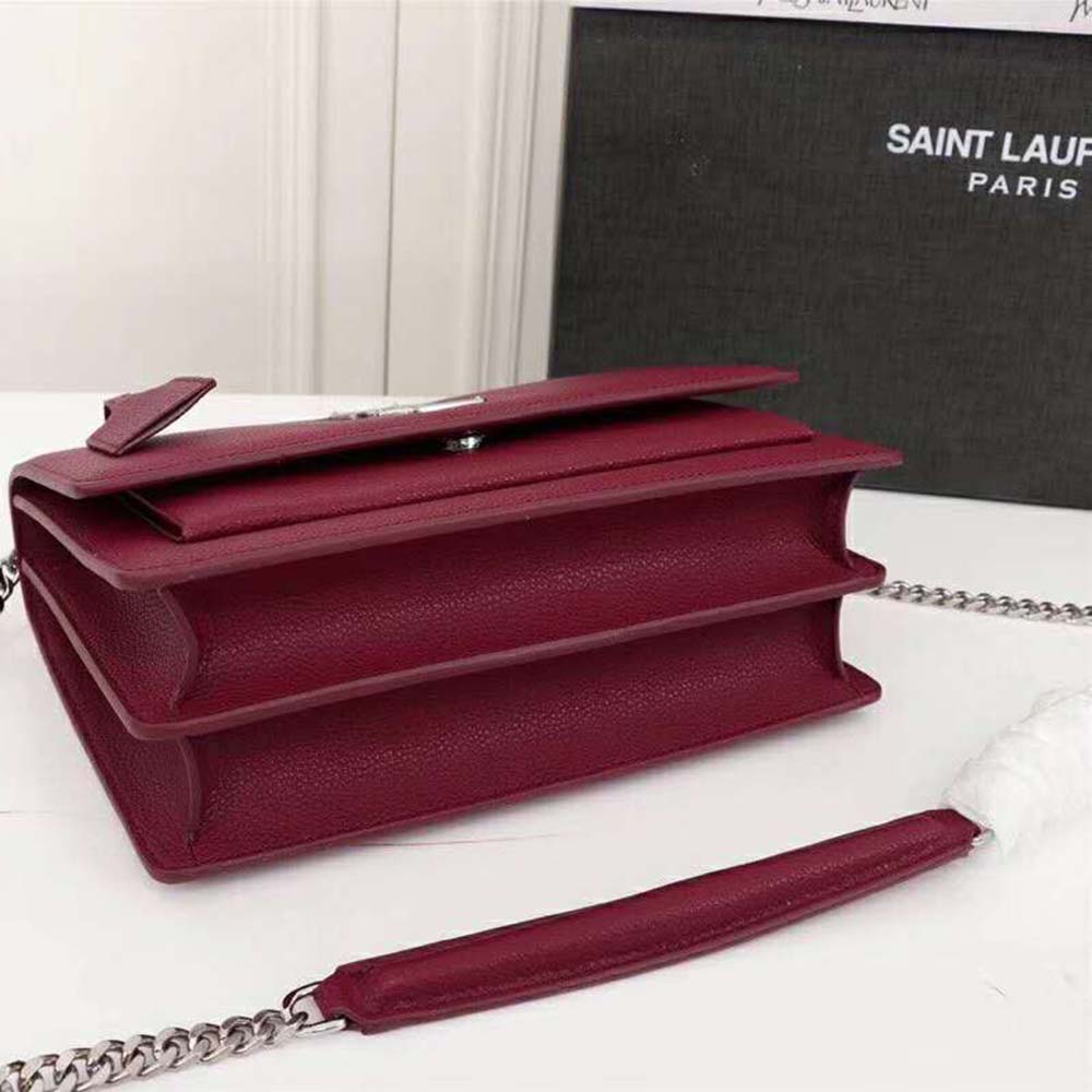 Saint Laurent YSL Medium Sunset Bag Calfskin Leather-Maroon - image 6