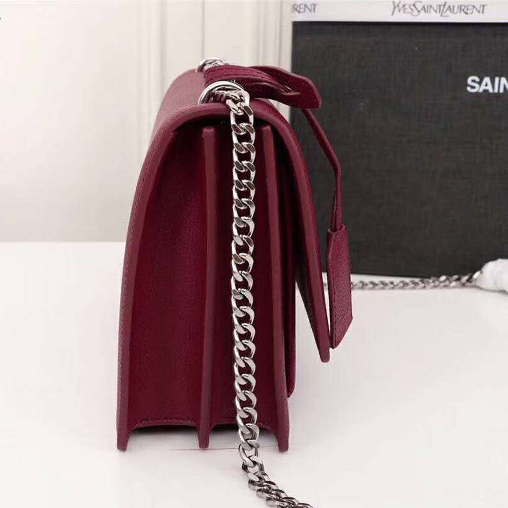 Saint Laurent YSL Medium Sunset Bag Calfskin Leather-Maroon - image 5