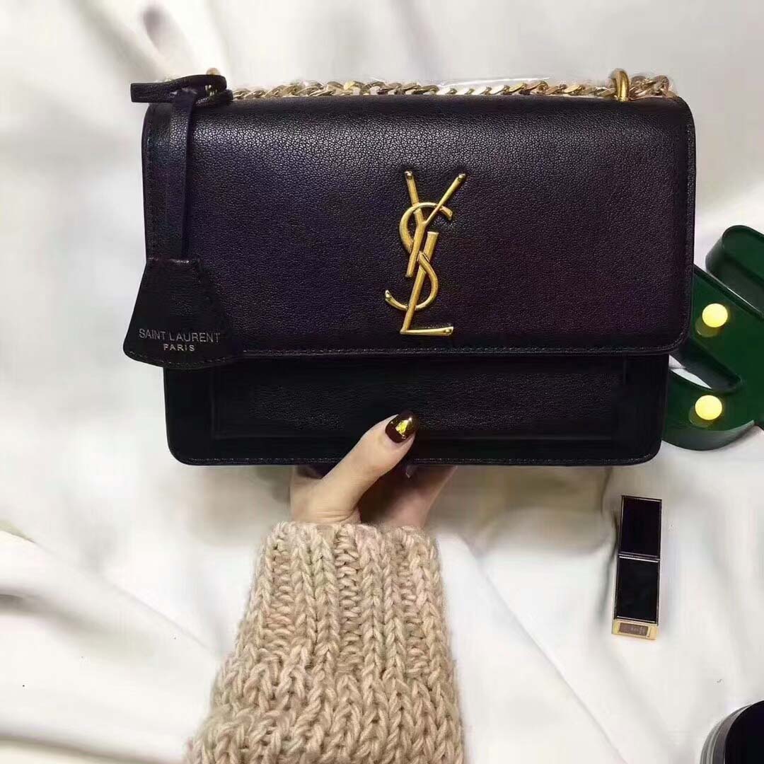 Saint Laurent YSL Medium Sunset Bag in Calfskin Leather-Black - image 4