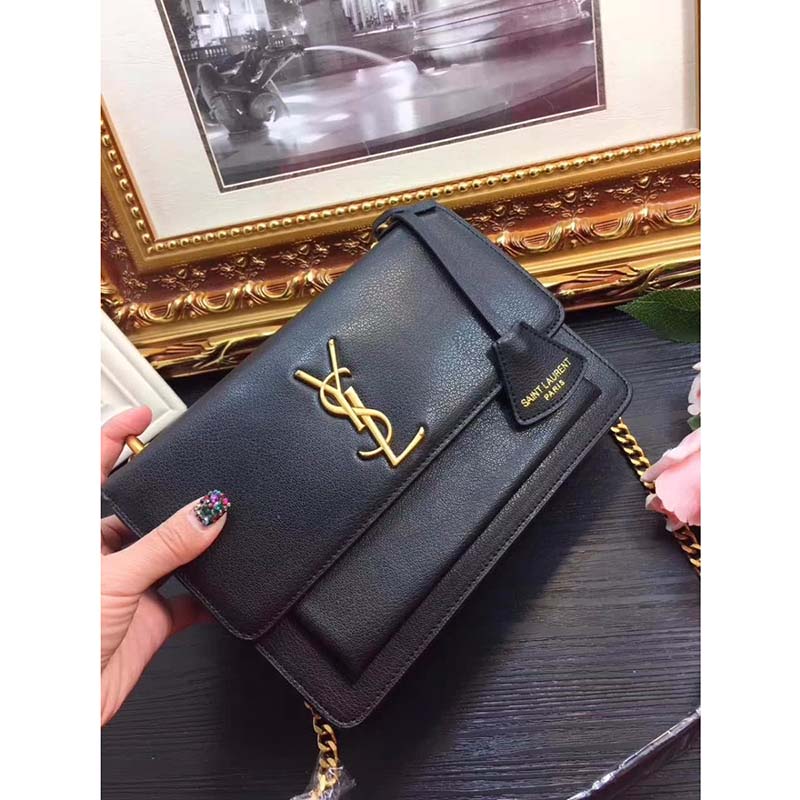 Saint Laurent YSL Medium Sunset Bag in Calfskin Leather-Black - image 5